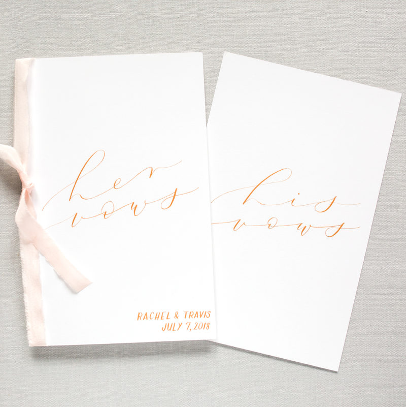 Pair of Personalized White His & Hers Wedding Vow Books (romantic gold calligraphy)